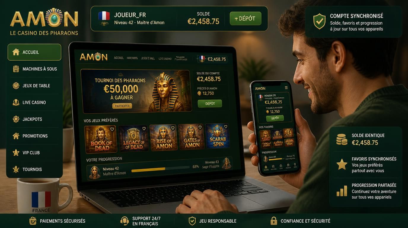 Un utilisateur passant du PC au mobile avec session synchronisée