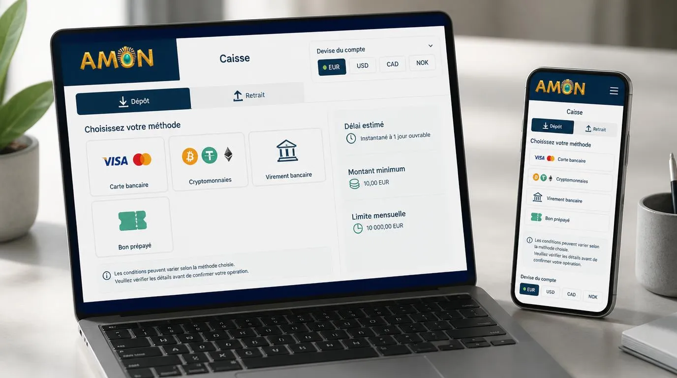 Interface de caisse présentant les cartes, les cryptomonnaies et le virement avec leurs délais indicatifs