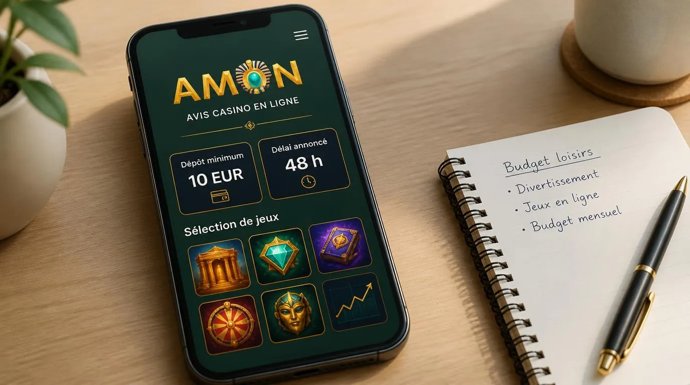 Téléphone affichant un dépôt de 10 euros et un délai de retrait de 48 heures, près de cartes de jeux