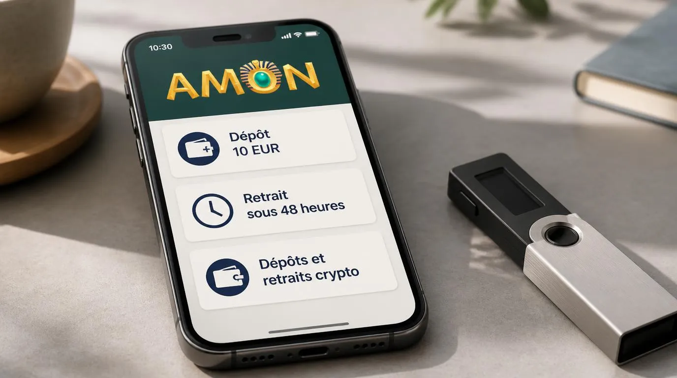Téléphone avec interface de dépôt de 10 EUR, repère de retrait sous 48 heures et portefeuille crypto